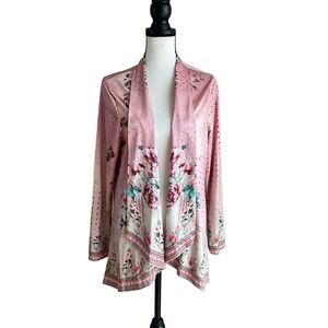 Unbranded Womens Kimono Pink Floral Open Front Cardigan Large